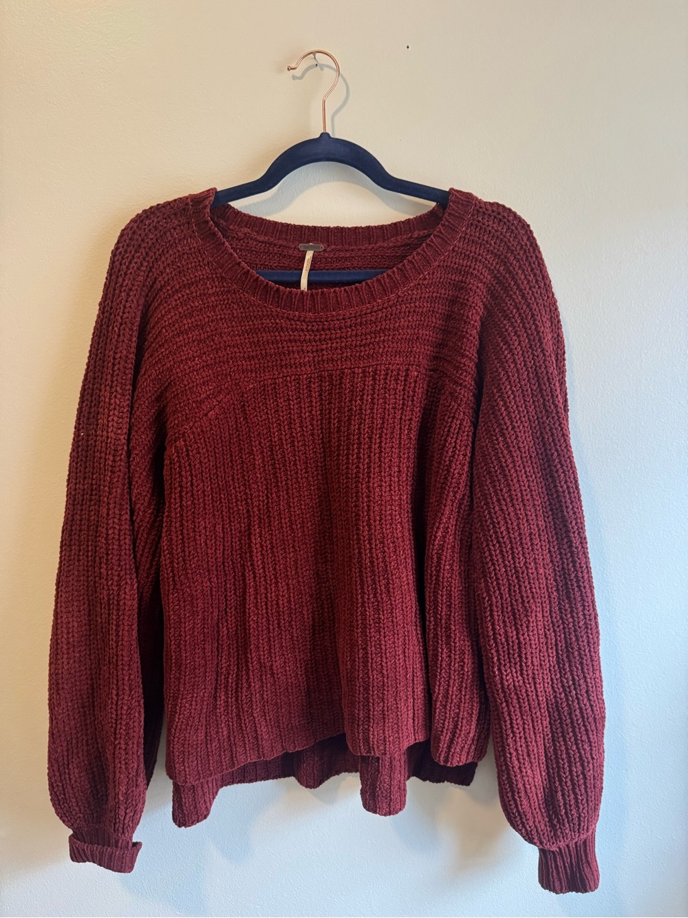 Free People Ribbed Scoop Neck Sweater - Burgundy